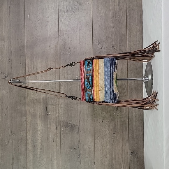 Myra Bag Handbags - Myra B. Canvas Fringe Leather Crossbody Shoulder Bag
